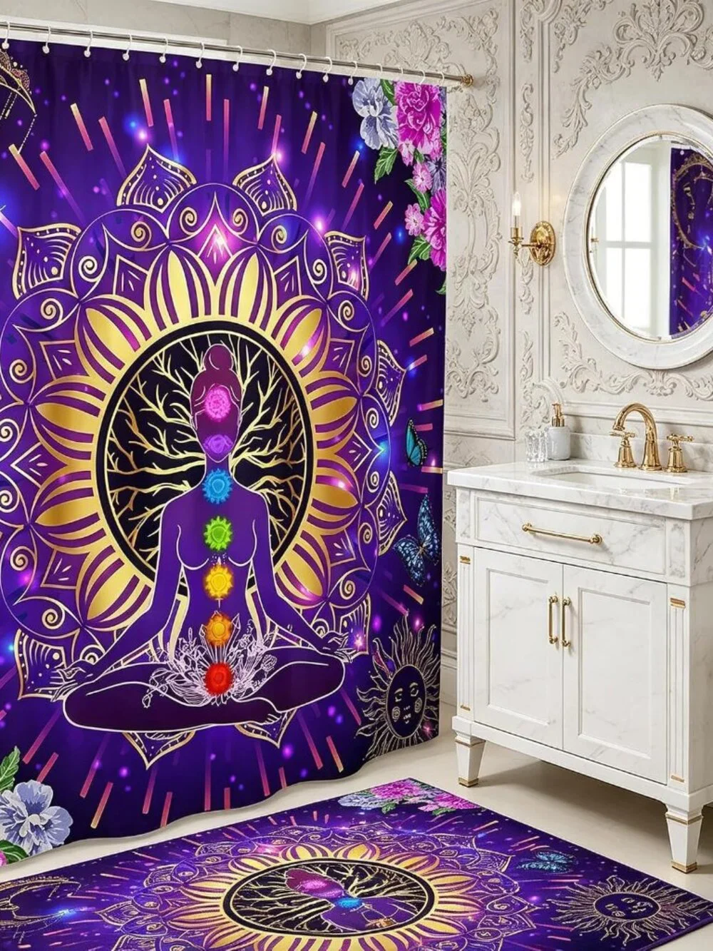 Yoga Chakras Shower Curtains Bohemian Mandala Bathroom Curtains for Kids Boys Gi